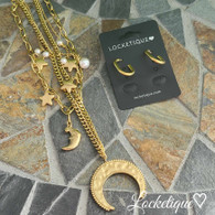 LUXE THREELAYERS SS NECKLACE SET - PEARL MOONLIGHT (GOLD)