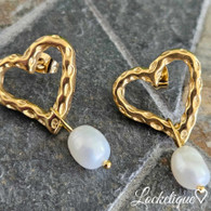 EARRINGS LUXE SS  - HEART PEARLS (GOLD)