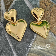 EARRINGS LUXE SS  - GLOSSY DOUBLE HEART (GOLD)