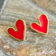 LUXE EARRINGS - RED ENAMEL HEART (GOLD)