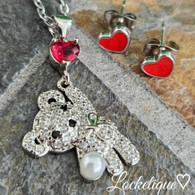 LUXE SS NECKLACE SET - HANGING BEAR (SILVER)