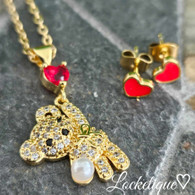 LUXE SS NECKLACE SET - HANGING BEAR (GOLD)