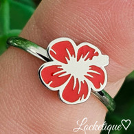 LUXE SS  RING - RED HIBICUS (SILVER)