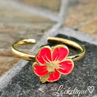 LUXE SS  RING - RED HIBICUS (GOLD)