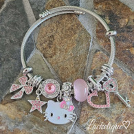 LUXE SS WIRE CHARMS BANGLE - PINK KITTY
