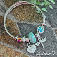 LUXE SS WIRE CHARMS BANGLE - NATURES HARMONY (JADE)