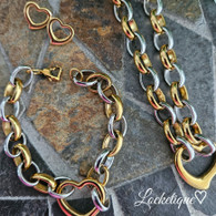 LUXE  SS NECKLACE SET - GOLD HEART  (GOLD & SILVER)
