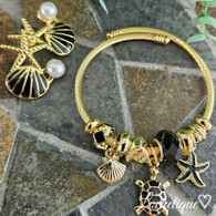 SET LUXE SS WIRE CHARMS BANGLE - MIDNIGHT OCEAN (GOLD)