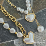 SET LUXE SS NECKLACE & BRACELET -  BRIGHT PEARLS (GOLD)