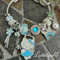 LUXE SS WIRE CHARMS BANGLE - BLUE KITTY SPARKLE