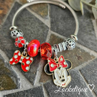 LUXE SS WIRE CHARMS BANGLE - RED BOW MOUSE