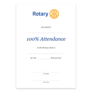 Rotary 100% Attendance Certificate