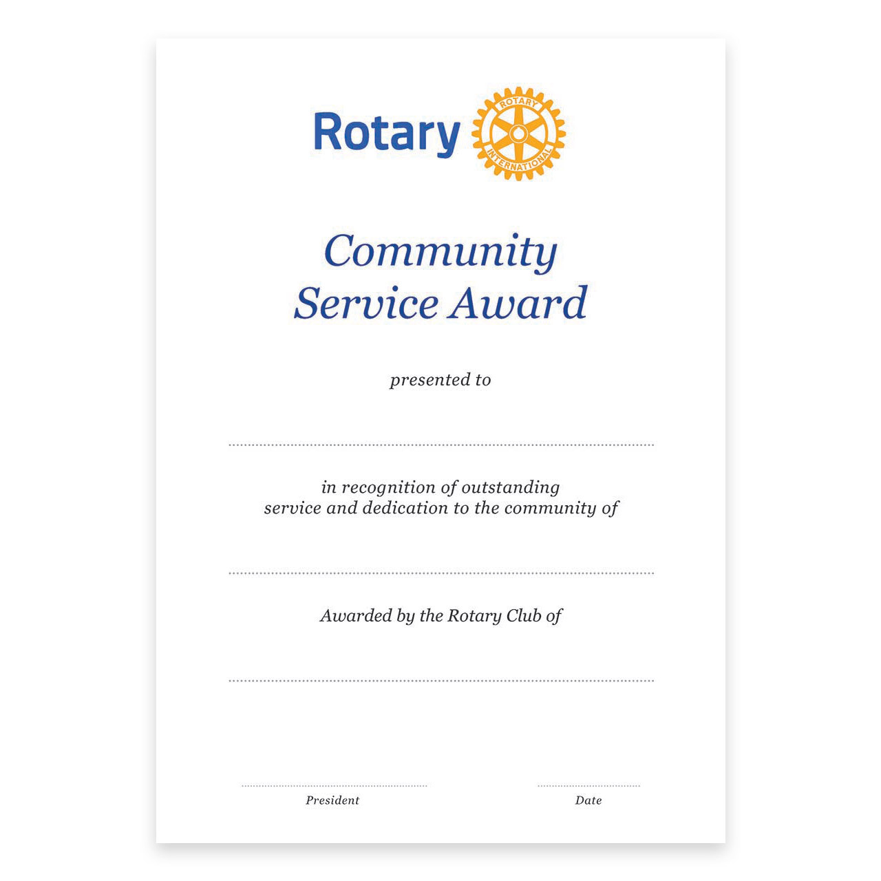 rotary community service certificate certicicate