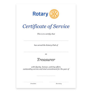 Rotary Past Treasurer Certificate