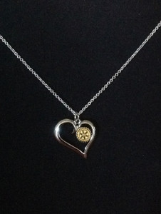 Silver Heart with Gold RI logo necklace