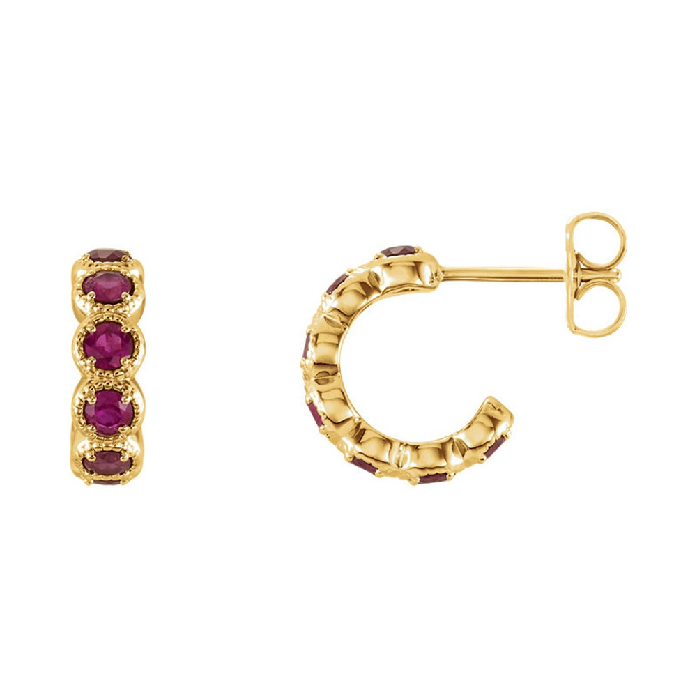 Gold ruby hoop earrings Clearance