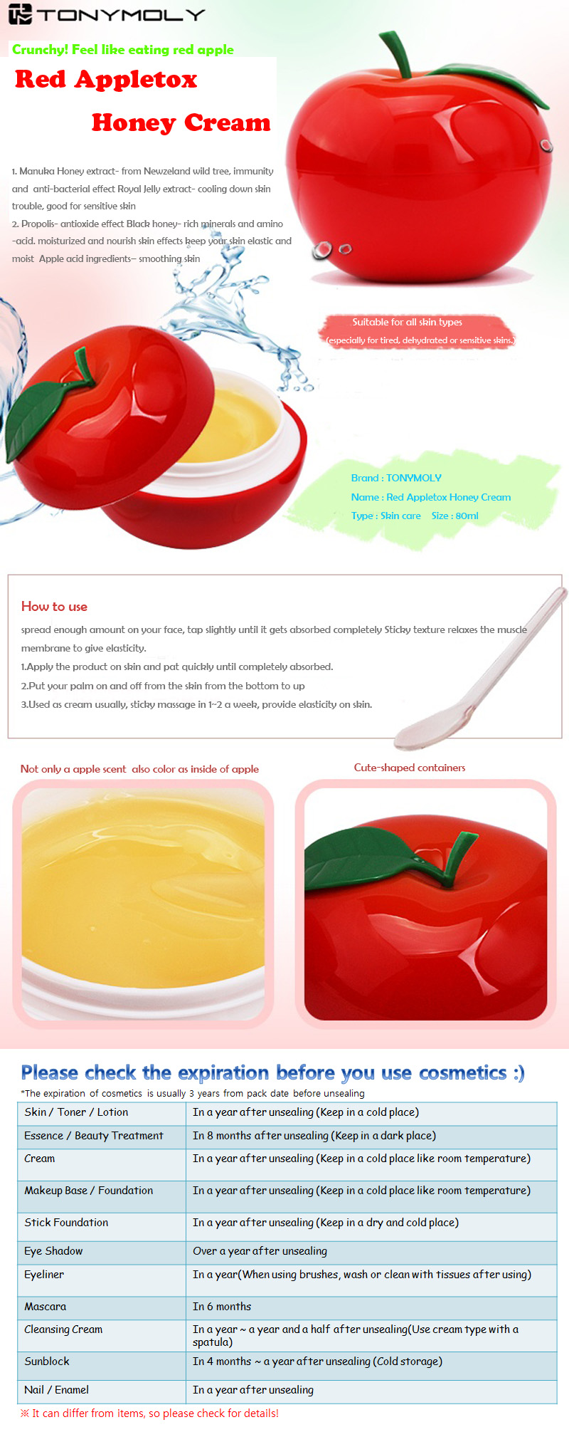 TONYMOLY Red Appletox Honey Cream 80ml - Strawberrycoco
