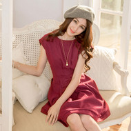 Bow Pleated Sleeveless Woolen Dress