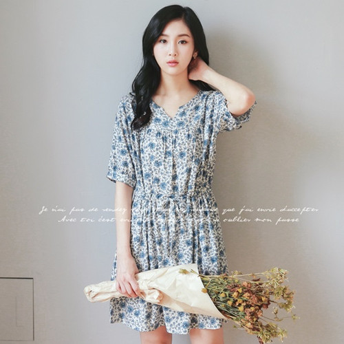 Southern France V -Neck Floral Dress