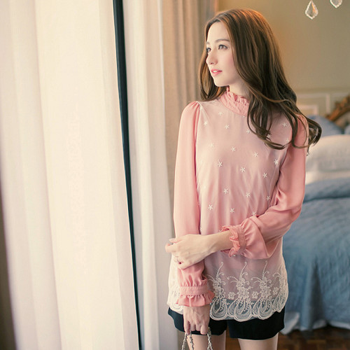 Lace Splicing Chiffon Blouse 