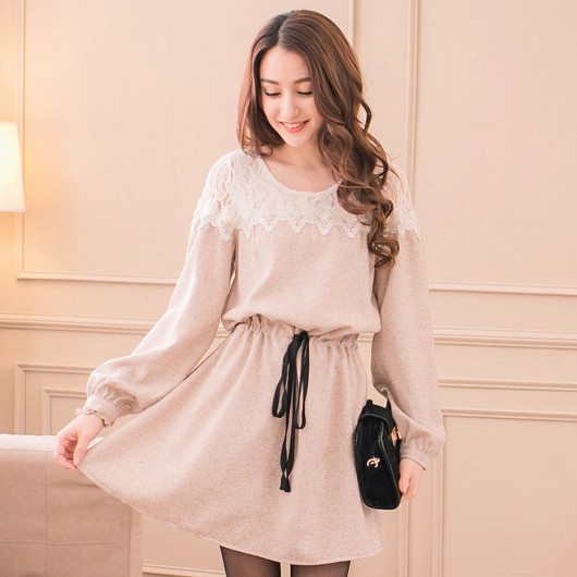 knee length dresses for ladies Elegant Lace Stitching Dress Women Summer Casual Floral Print Hollow B