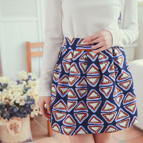 Geometric Print Pleated Skirt