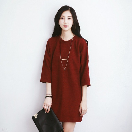 Solid Color Round Neck Long Short