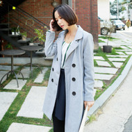 Women's Double Breasted Wool Blend Slim Fit Long Coat