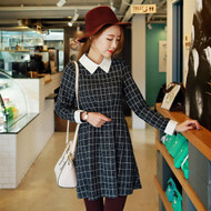Navy Plaid Collar Dress