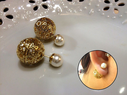 Two Ball Pearls Stud Earrings
