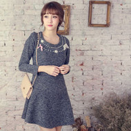 Blue Decorative Beads Mixed Woven Dress