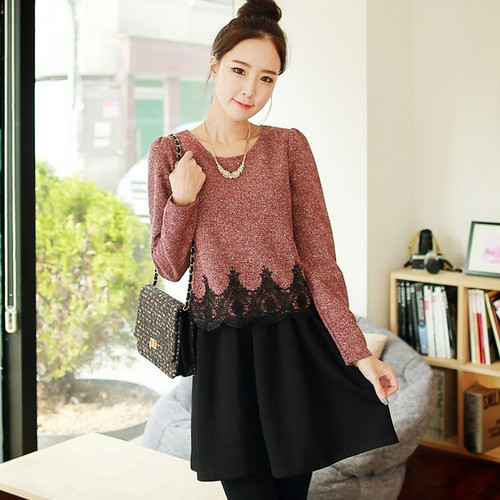 Classic Delicate Lace Fake Two -Piece Dress