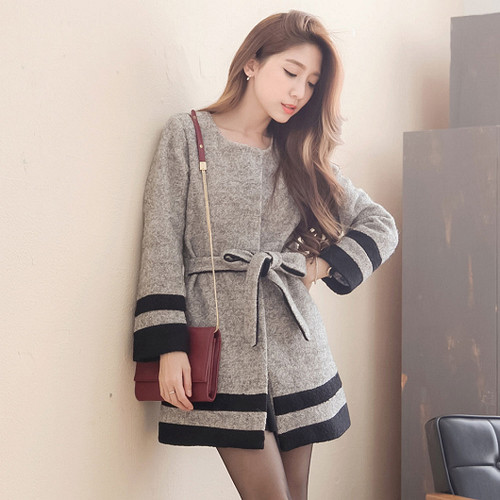 Gray Striped Wool Coat