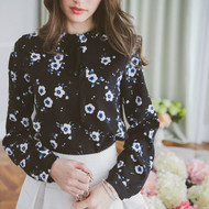 Lotus Leaf Collar Flower Printed Blouse