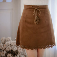 Flowers Fringed Suede Skirt