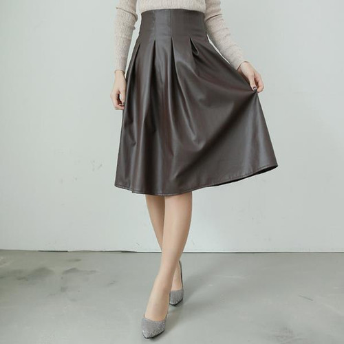 Faux Leather Pleated Skirt 