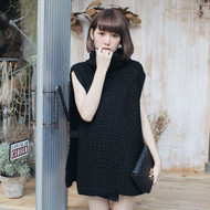 Turtleneck Side Slits Knit Vest