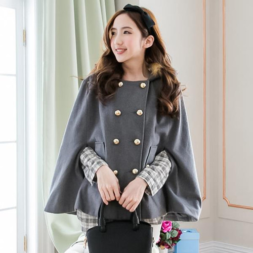 Breasted Hooded Cape Coat
