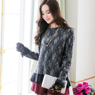 Lace Stitching Chiffon Long-Sleeved Blouse