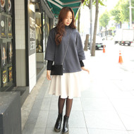 Mock Two-Piece Brushed-Fleece A-Line Dress