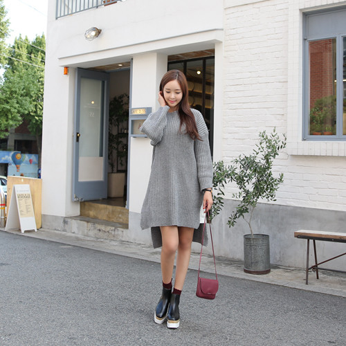 Drop-Shoulder Rib-Knit Dress