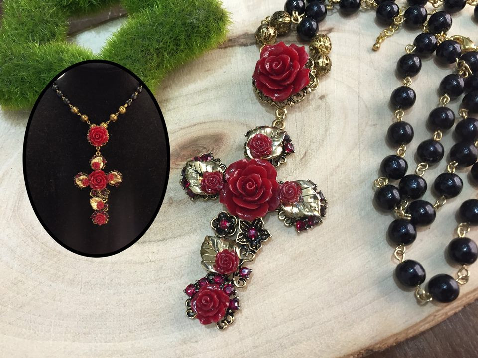 Black Beads Rosary Catholic Necklace with Metal Cross Crucifix Prayer  Jewelry - Walmart.com