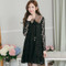 Brushed Fur Collar Long-Sleeved Lace Dress
