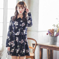 Flower Print Suede Collar Dress