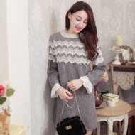 Lace Stitching Lotus Leaf Trim Dress