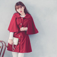 Long Sleeve Drawstring Waist Cape Coat