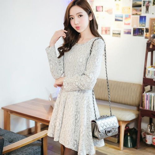 Long-Sleeved Wool Lace Dress