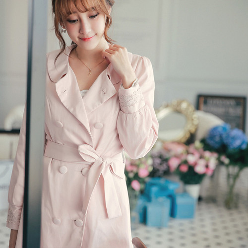 Lace Trim Trench Coat