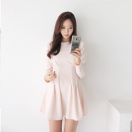 Boat-Neck Gathered Waist Mini Dress