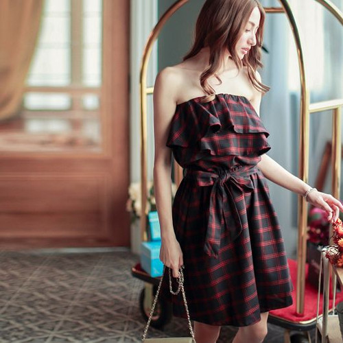 Off Shoulder Plaid Dress